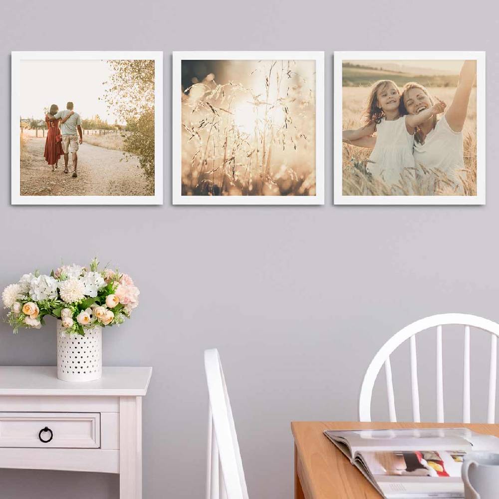 Photolini 3er Bilderrahmen-Set 40x40 cm breit Weiß MDF-Holz | Acrylglas Blitzverkäufe