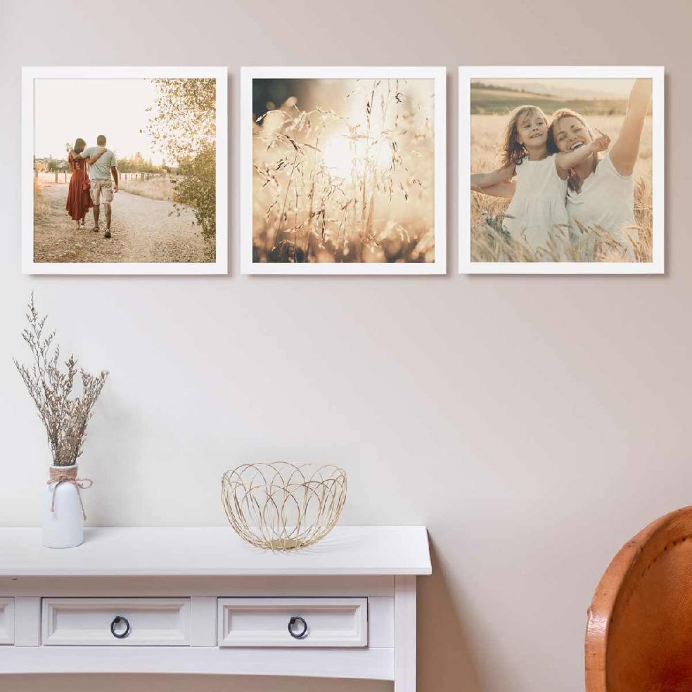 Photolini 3er Bilderrahmen-Set 40x40 cm breit Weiß MDF-Holz | Acrylglas Blitzverkäufe