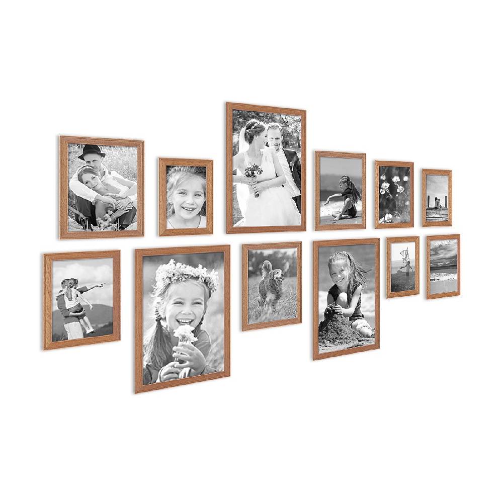 Photolini 12er Set Landhaus-Bilderrahmen Eiche-Optik Massivholz Fabrikpreis