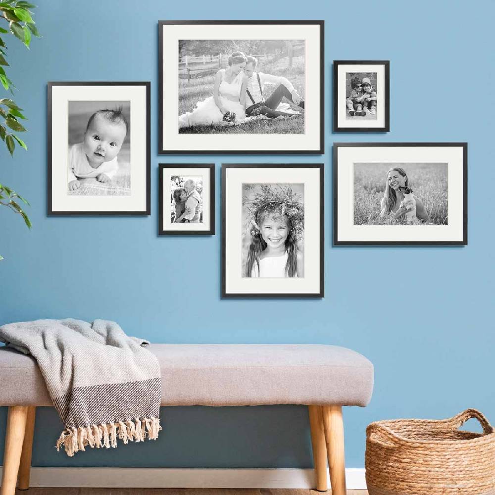 Photolini 6er Set Bilderrahmen Holz, Schwarz 15x20, 30x40 und 40x50 cm mit Passepartout Günstig kaufen