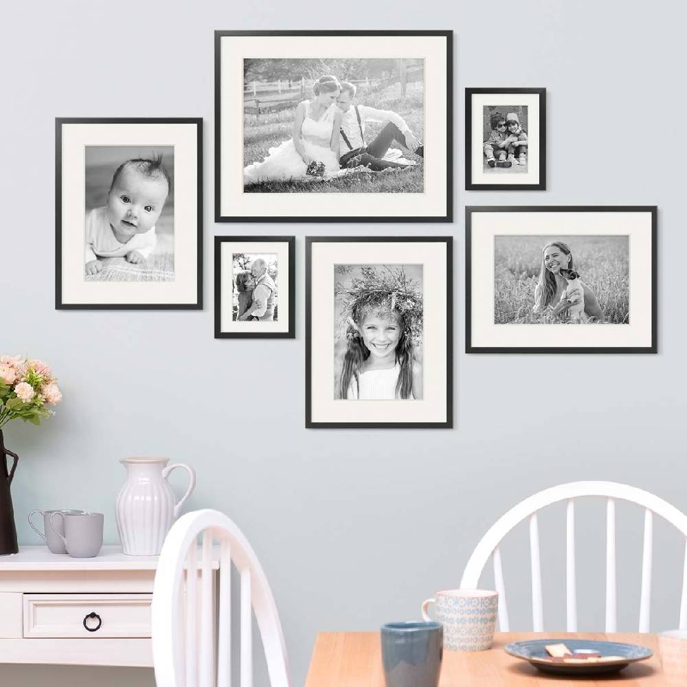 Photolini 6er Set Bilderrahmen Holz, Schwarz 15x20, 30x40 und 40x50 cm mit Passepartout Günstig kaufen