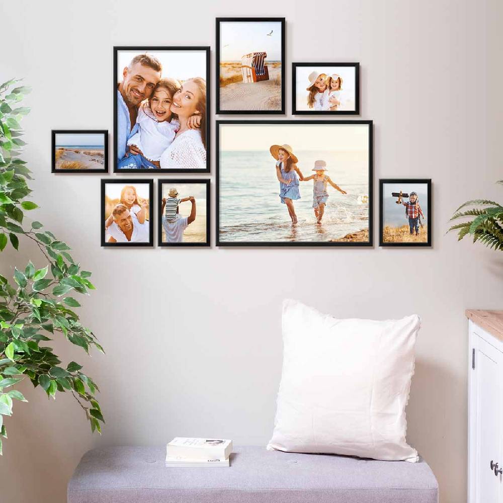 Photolini 8er Bilderrahmen-Set Modern Schwarz aus MDF 13x18 bis 40x50 cm