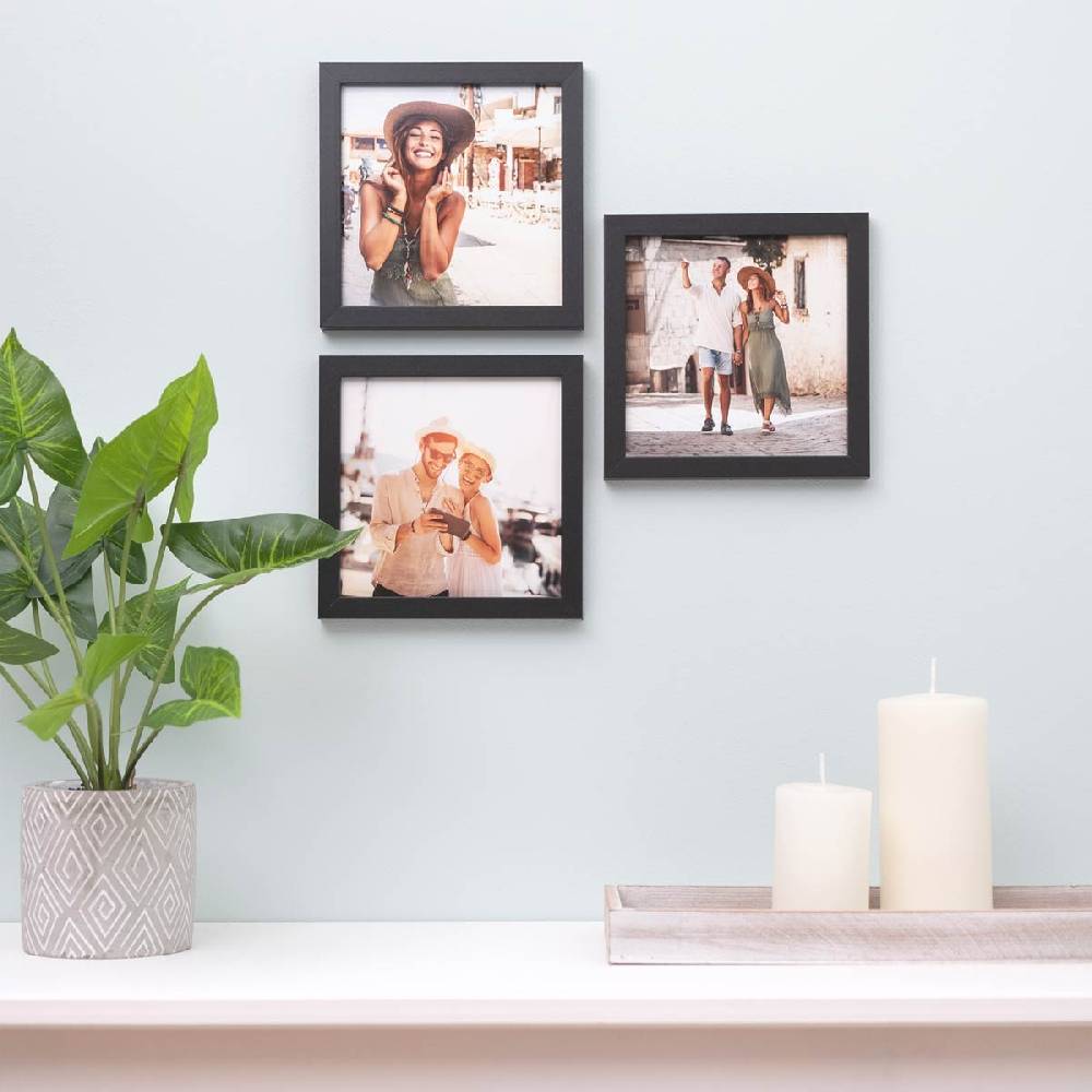 Photolini 3er Bilderrahmen-Set 15x15 cm Modern Schwarz aus MDF mit Acrylglas
