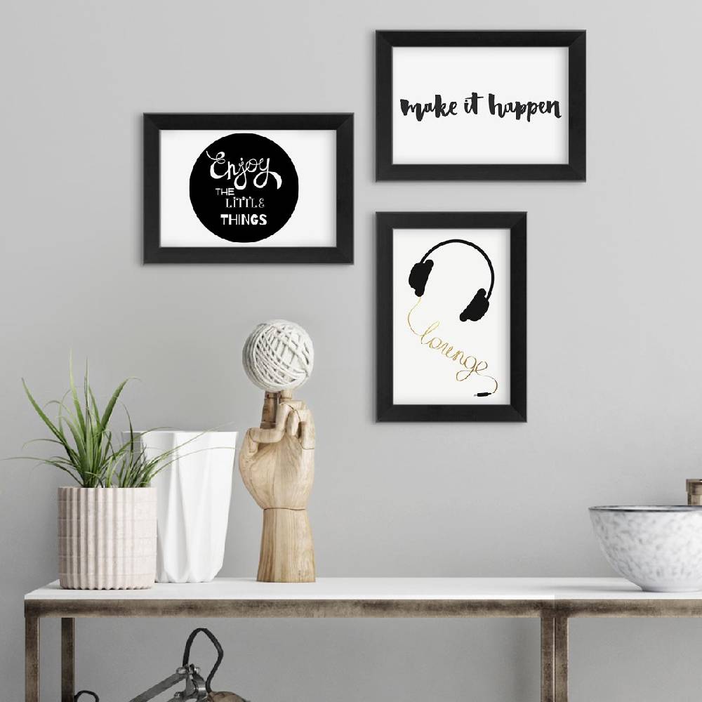Photolini 3er Bilderrahmen-Set 10x15 cm Modern Schwarz aus MDF mit Acrylglas