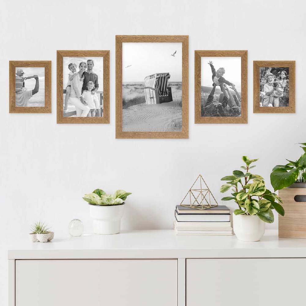 Photolini 5er Bilderrahmen-Set No.3 Strandhaus Eiche-Optik Massivholz 15x20 bis 30x45 cm