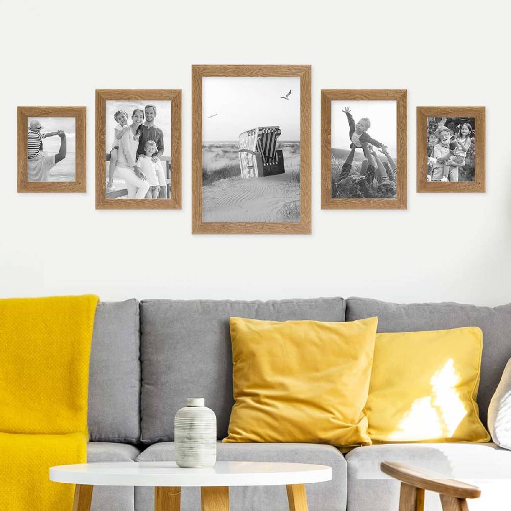 Photolini 5er Bilderrahmen-Set No.3 Strandhaus Eiche-Optik Massivholz 15x20 bis 30x45 cm Online Shopping
