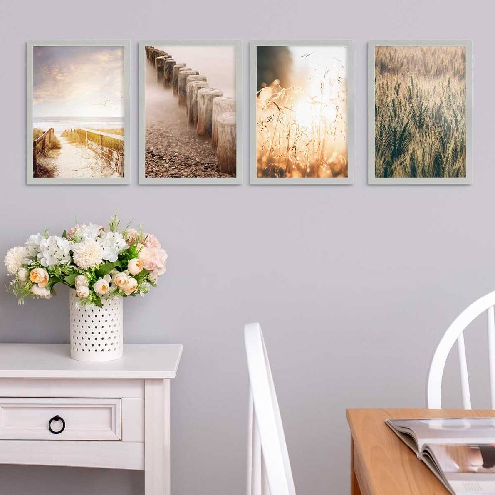 Photolini 4er Set Poster-Bilderrahmen Silber 21x30 cm / DIN A4 Modern aus MDF mit Acrylglas Exklusivangebot