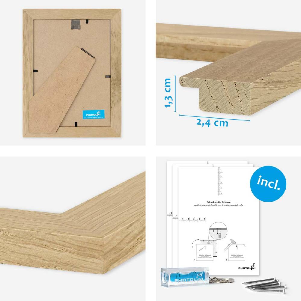 Photolini 10er Bilderrahmen-Set Eiche breit modern Massivholz mit Acrylglas Saisonschlussverkauf