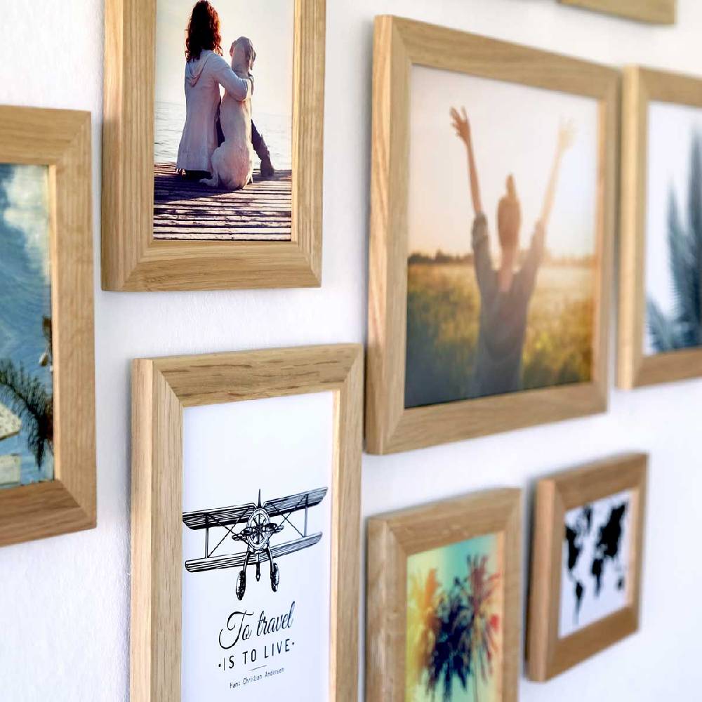 Photolini 10er Bilderrahmen-Set Eiche breit modern Massivholz mit Acrylglas Saisonschlussverkauf