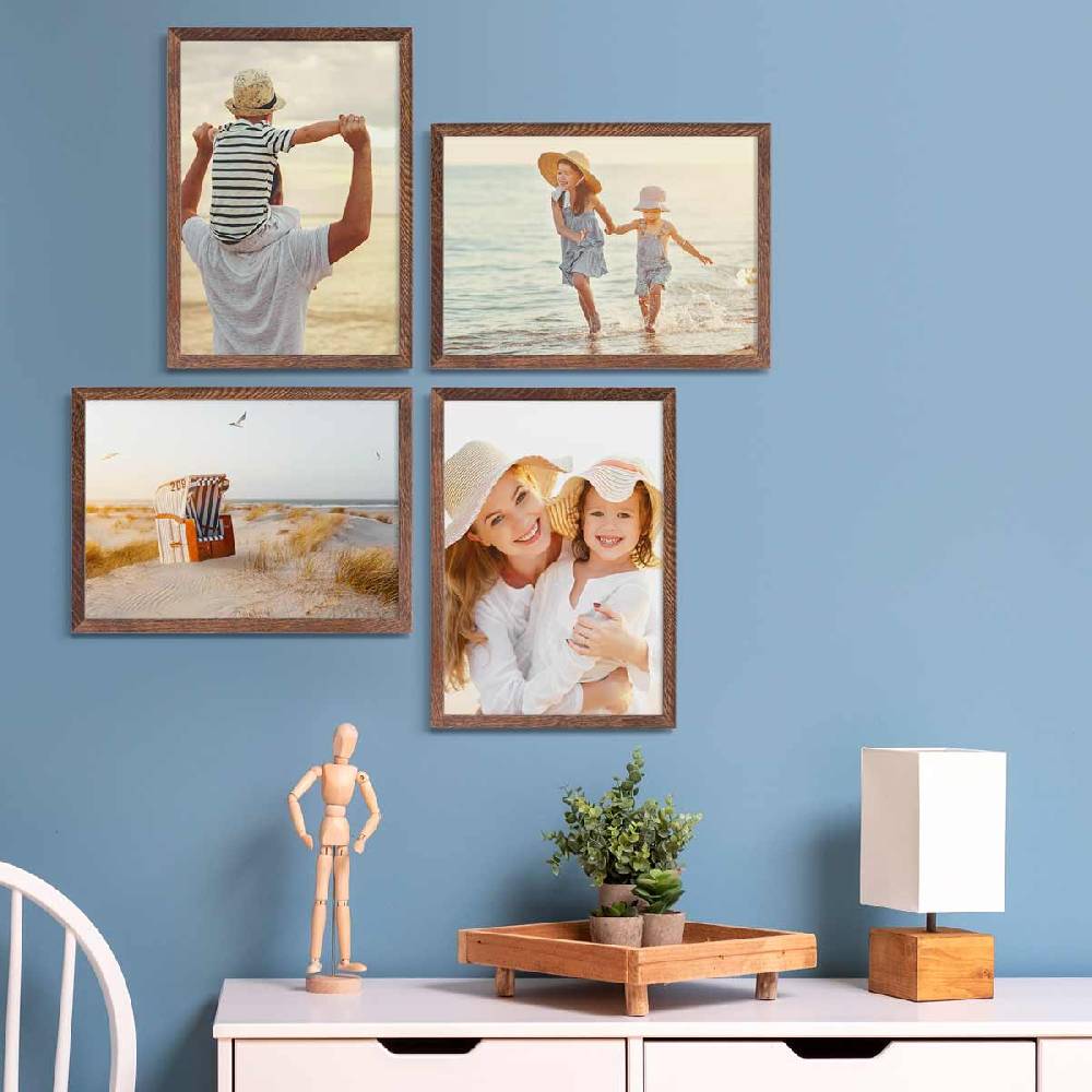 Photolini 4er Bilderrahmen-Set Eiche Dunkel Massivholz Schmal 21x30 cm / DIN A4 mit Acrylglasscheibe Cyber Monday