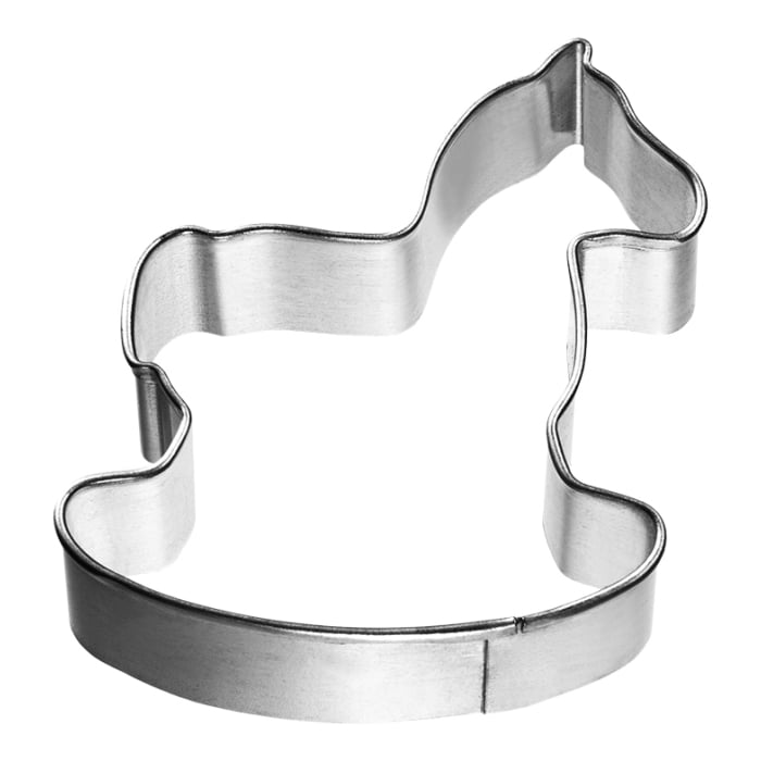 Rbv Birkmann AUSSTECHFORM SCHAUKELPFERD WEIßBLECH MIT BRILLANTEM GLANZ | HANDGELÖTET | 5 CM