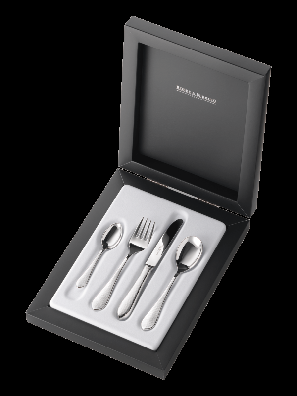 Robbe & Berking Martelé 4 tlg. Kinderbesteck (150g massiv versilbert) Blitzangebot