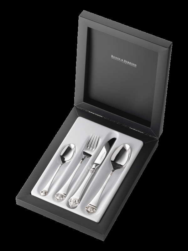 Robbe & Berking Rosenmuster 4 tlg. Kinderbesteck (925 Sterlingsilber) Sonderangebot der Fabrik