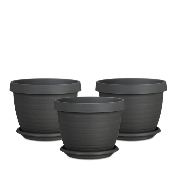 Scheurich Country Star 3er Set Blumentöpfe mit Untersetzern - Metallic Grey Sonderangebot der Fabrik