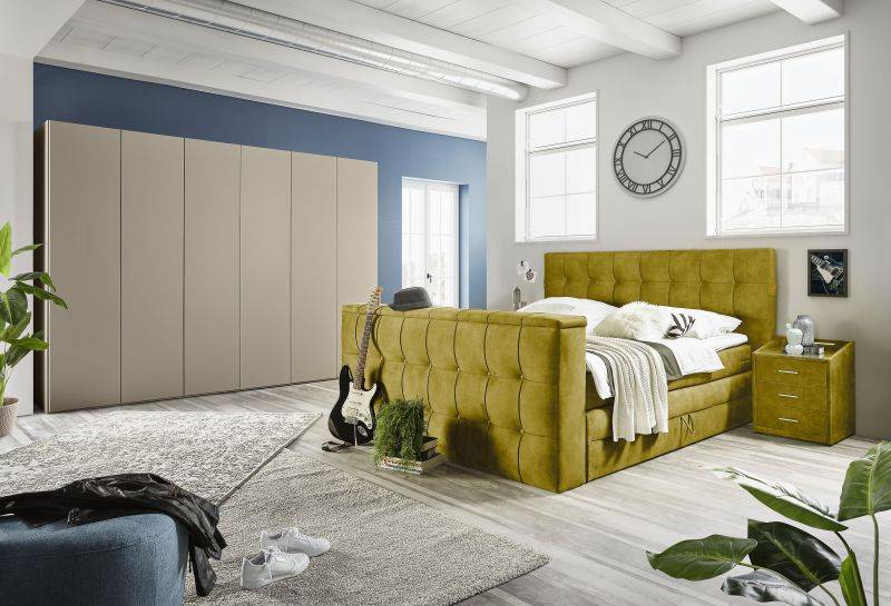 set one by Musterring Boxspringbett richmond ohne Bettkasten, mit TV-Halterung 180x200 cm grün | Fabrikverkauf