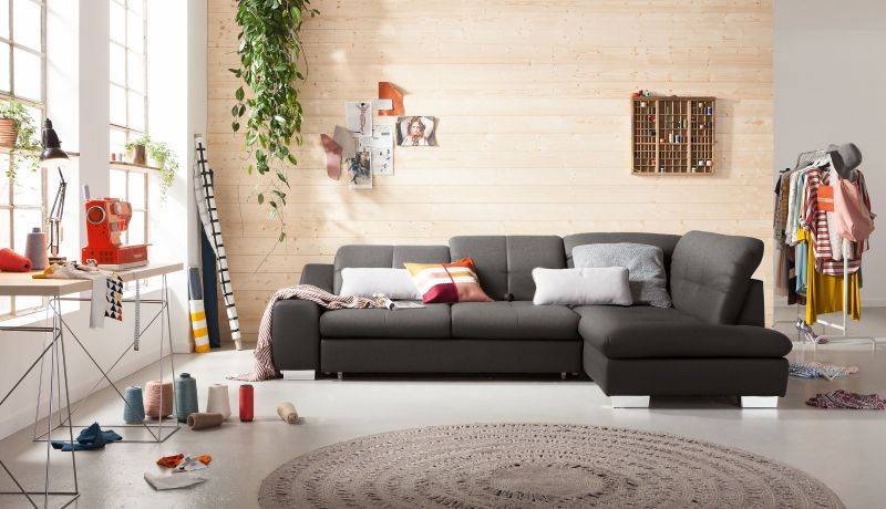 set one by Musterring Ecksofa SO 1200 Vorschlag 2 Armlehne A,Sitzkomfort Standard,Fuß KC 17 (H 6,5 cm) Kunststoff Chrom,GBA 34 schwarz | Zeitbegrenzte Promotion