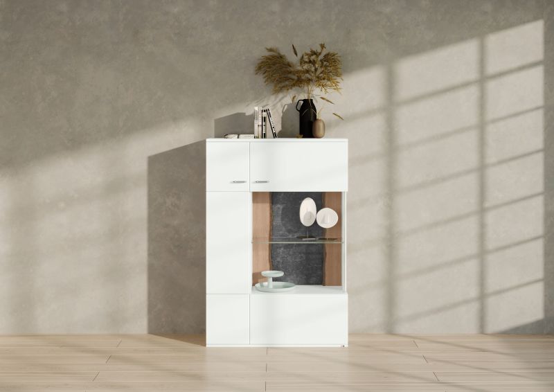 set one by Musterring Highboard tacoma Einzeltypen Korpus, Wandborde, TV-Bänke, Esstische und Couchtische: Weiß Arctic, F weiß | Auslauf