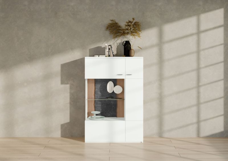 set one by Musterring Highboard tacoma Einzeltypen Korpus, Wandborde, TV-Bänke, Esstische und Couchtische: Weiß Arctic, F weiß | Verkauf