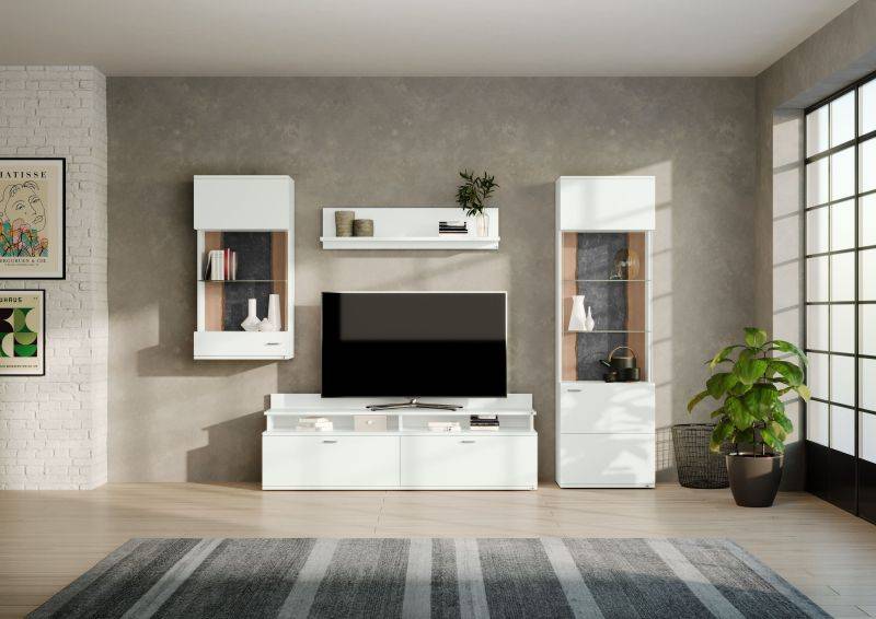 set one by Musterring Wohnwand tacoma Vorschläge Korpus, Wandborde, TV-Bänke, Esstische und Couchtische: Weiß Arctic, F weiß | Limitierter Zeitrabatt