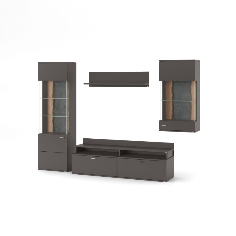 set one by Musterring Wohnwand tacoma Vorschläge Korpus, Wandborde, TV-Bänke, Esstische und Couchtische: Grafit, Fronte grau | Fabrik Onlineshop