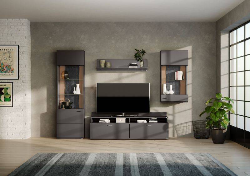 set one by Musterring Wohnwand tacoma Vorschläge Korpus, Wandborde, TV-Bänke, Esstische und Couchtische: Grafit, Fronte grau | Fabrik Onlineshop
