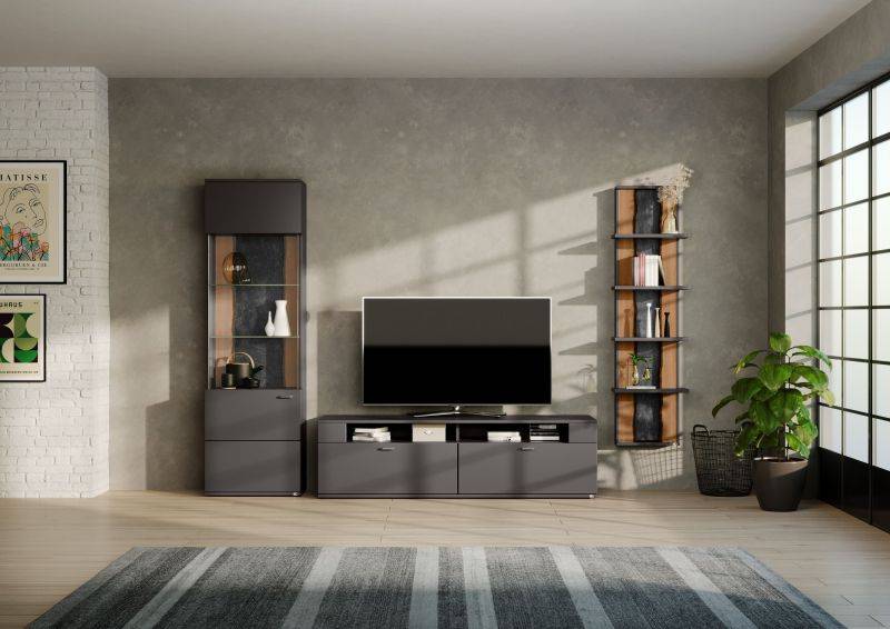 set one by Musterring Wohnwand tacoma Vorschläge Korpus, Wandborde, TV-Bänke, Esstische und Couchtische: Grafit, Fronte grau | Rabatt