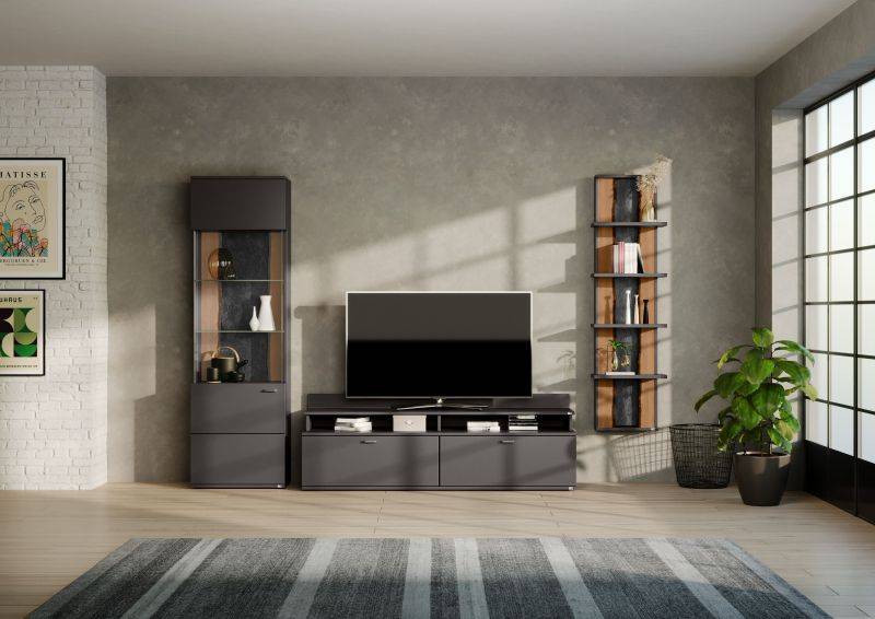 set one by Musterring Wohnwand tacoma Vorschläge Korpus, Wandborde, TV-Bänke, Esstische und Couchtische: Grafit, Fronte grau | Versandkostenfrei