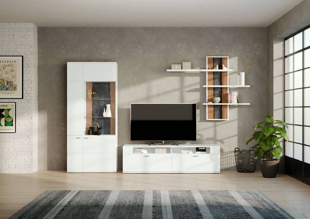 set one by Musterring Wohnwand tacoma Vorschläge Korpus, Wandborde, TV-Bänke, Esstische und Couchtische: Grafit, Fronte grau | Großer Ausverkauf