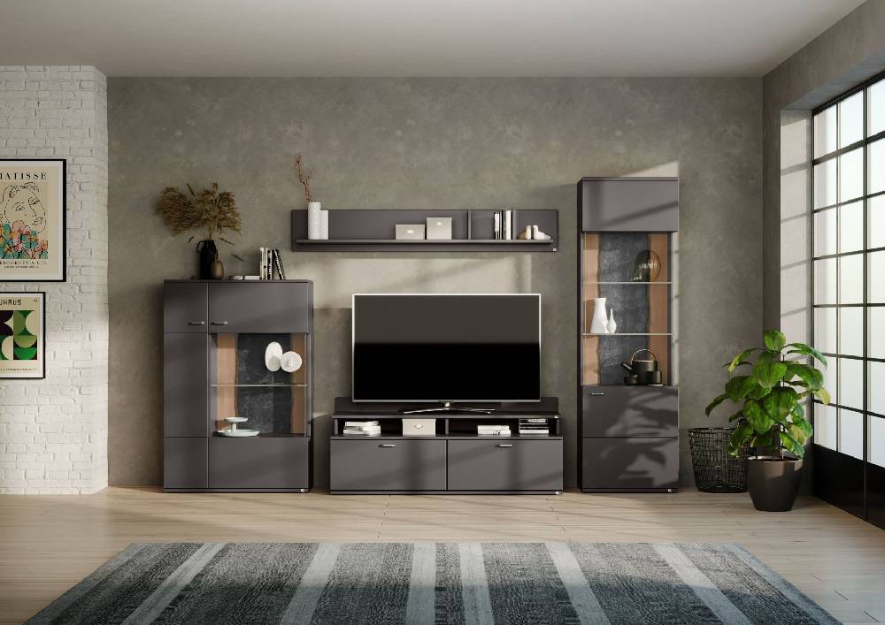 set one by Musterring Wohnwand tacoma Vorschläge Korpus, Wandborde, TV-Bänke, Esstische und Couchtische: Grafit, Fronte grau | Flash Sale