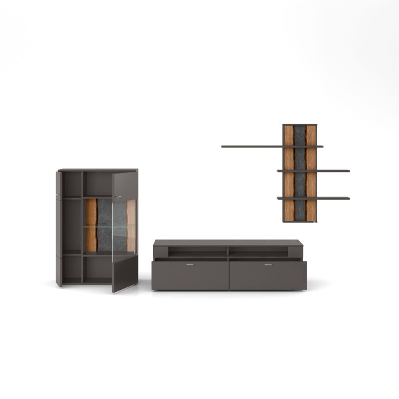set one by Musterring Wohnwand tacoma Vorschläge Korpus, Wandborde, TV-Bänke, Esstische und Couchtische: Grafit, Fronte grau | Begrenztes Angebot