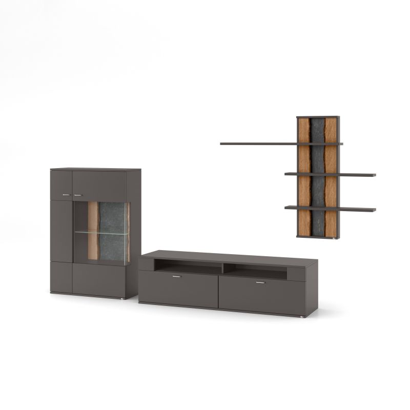 set one by Musterring Wohnwand tacoma Vorschläge Korpus, Wandborde, TV-Bänke, Esstische und Couchtische: Grafit, Fronte grau | Begrenztes Angebot