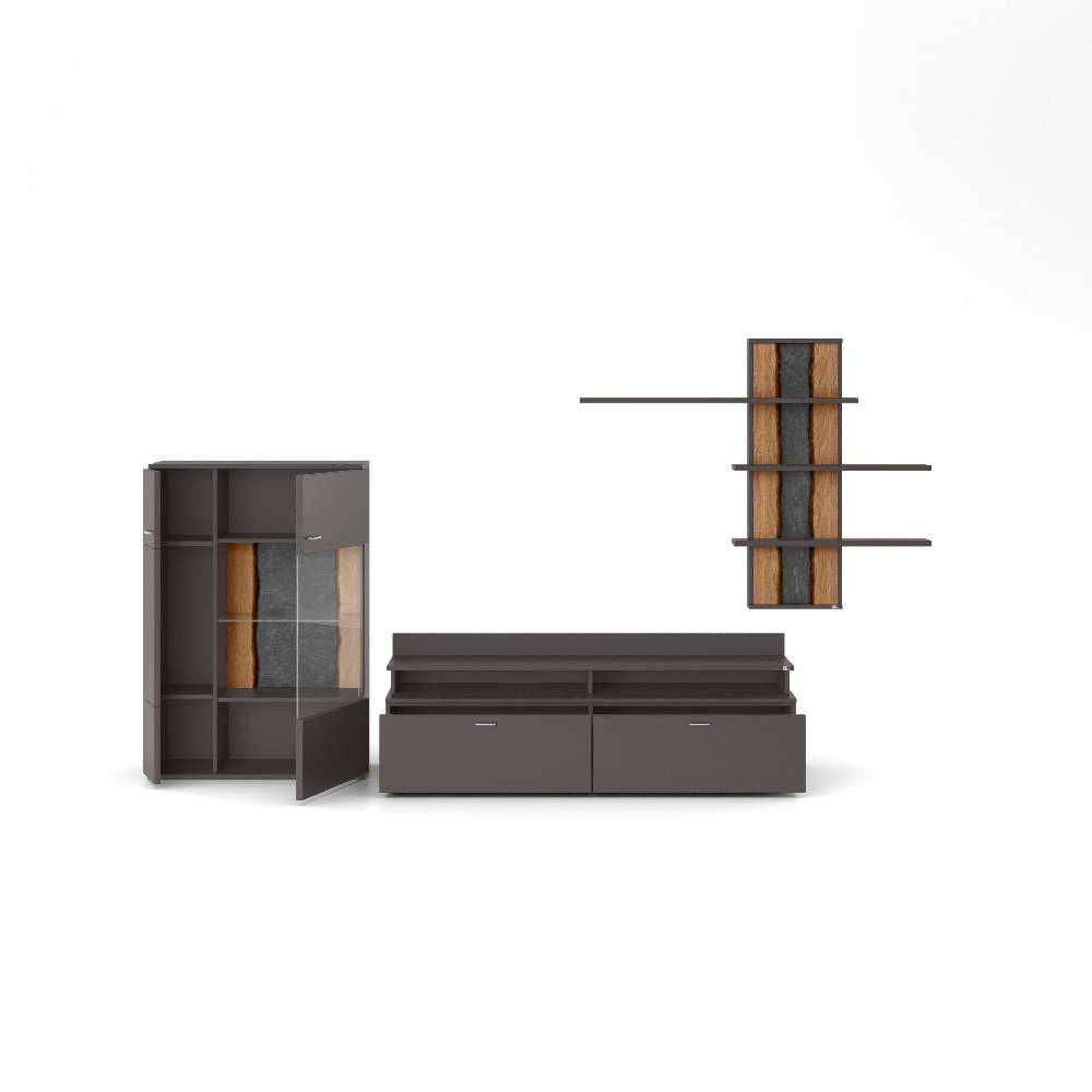 set one by Musterring Wohnwand tacoma Vorschläge Korpus, Wandborde, TV-Bänke, Esstische und Couchtische: Grafit, Fronte grau | Exklusivangebot
