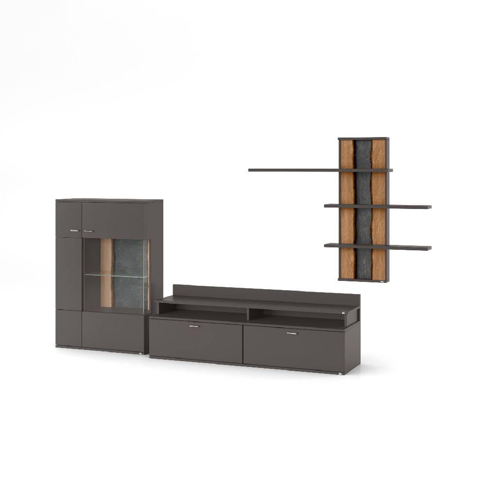 set one by Musterring Wohnwand tacoma Vorschläge Korpus, Wandborde, TV-Bänke, Esstische und Couchtische: Grafit, Fronte grau | Exklusivangebot