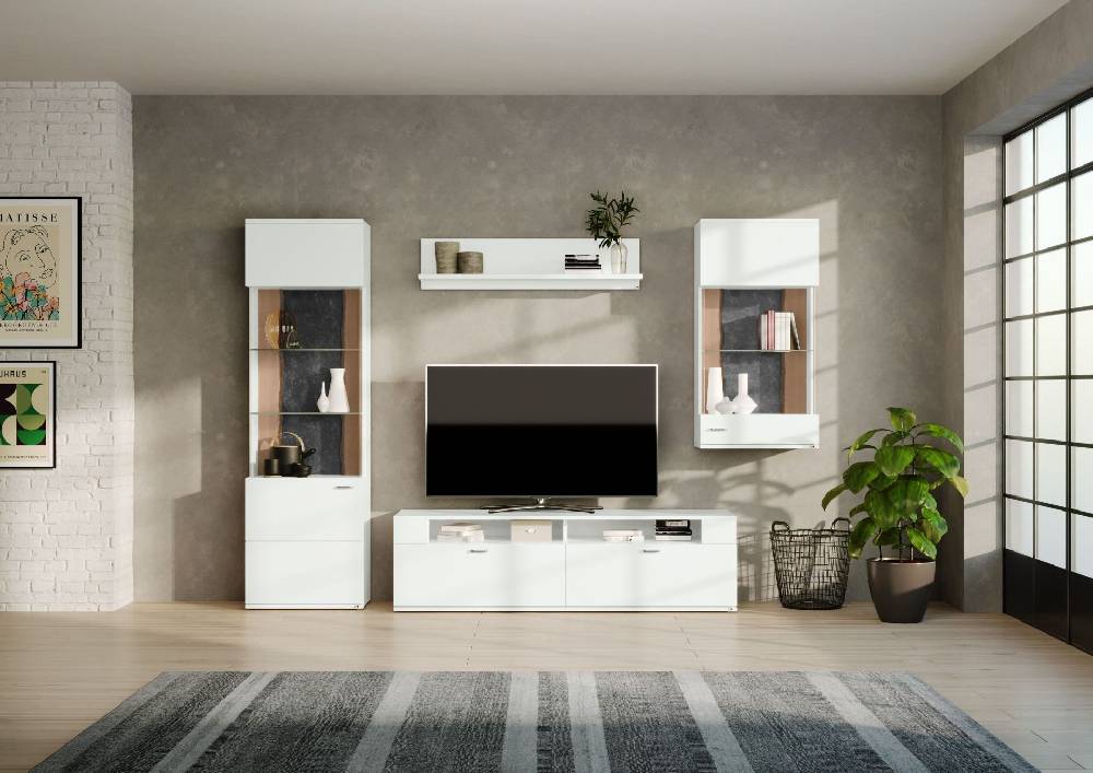 set one by Musterring Wohnwand tacoma Vorschläge Korpus, Wandborde, TV-Bänke, Esstische und Couchtische: Weiß Arctic, F weiß | Preisnachlass