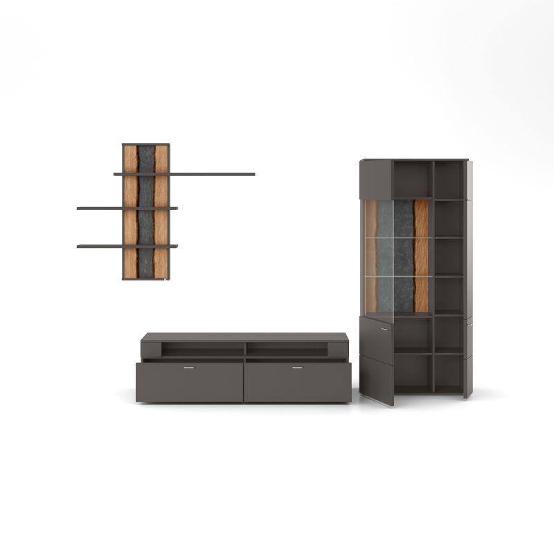 set one by Musterring Wohnwand tacoma Vorschläge Korpus, Wandborde, TV-Bänke, Esstische und Couchtische: Grafit, Fronte grau | Black Friday