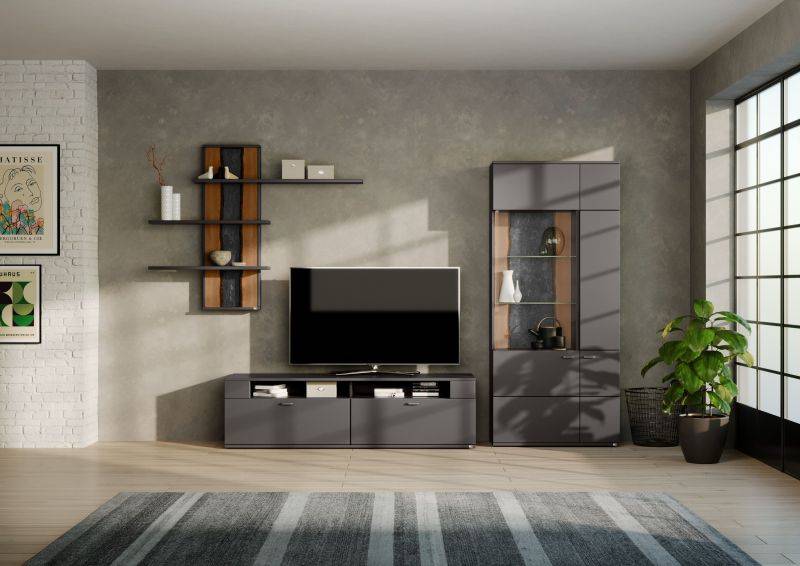 set one by Musterring Wohnwand tacoma Vorschläge Korpus, Wandborde, TV-Bänke, Esstische und Couchtische: Grafit, Fronte grau | Black Friday