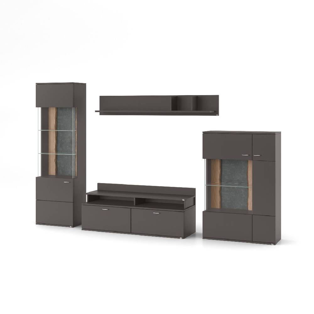 set one by Musterring Wohnwand tacoma Vorschläge Korpus, Wandborde, TV-Bänke, Esstische und Couchtische: Grafit, Fronte grau | Cyber Monday