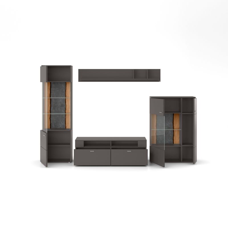 set one by Musterring Wohnwand tacoma Vorschläge Korpus, Wandborde, TV-Bänke, Esstische und Couchtische: Grafit, Fronte grau | Weihnachtsangebot
