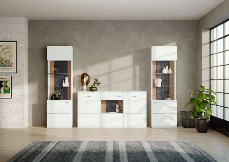set one by Musterring Wohnwand tacoma Vorschläge Korpus, Wandborde, TV-Bänke, Esstische und Couchtische: Weiß Arctic, F weiß | Osterangebot