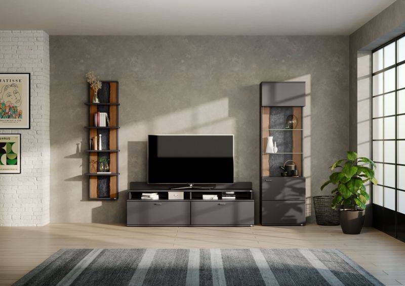 set one by Musterring Wohnwand tacoma Vorschläge Korpus, Wandborde, TV-Bänke, Esstische und Couchtische: Grafit, Fronte grau | Valentinstagsangebot