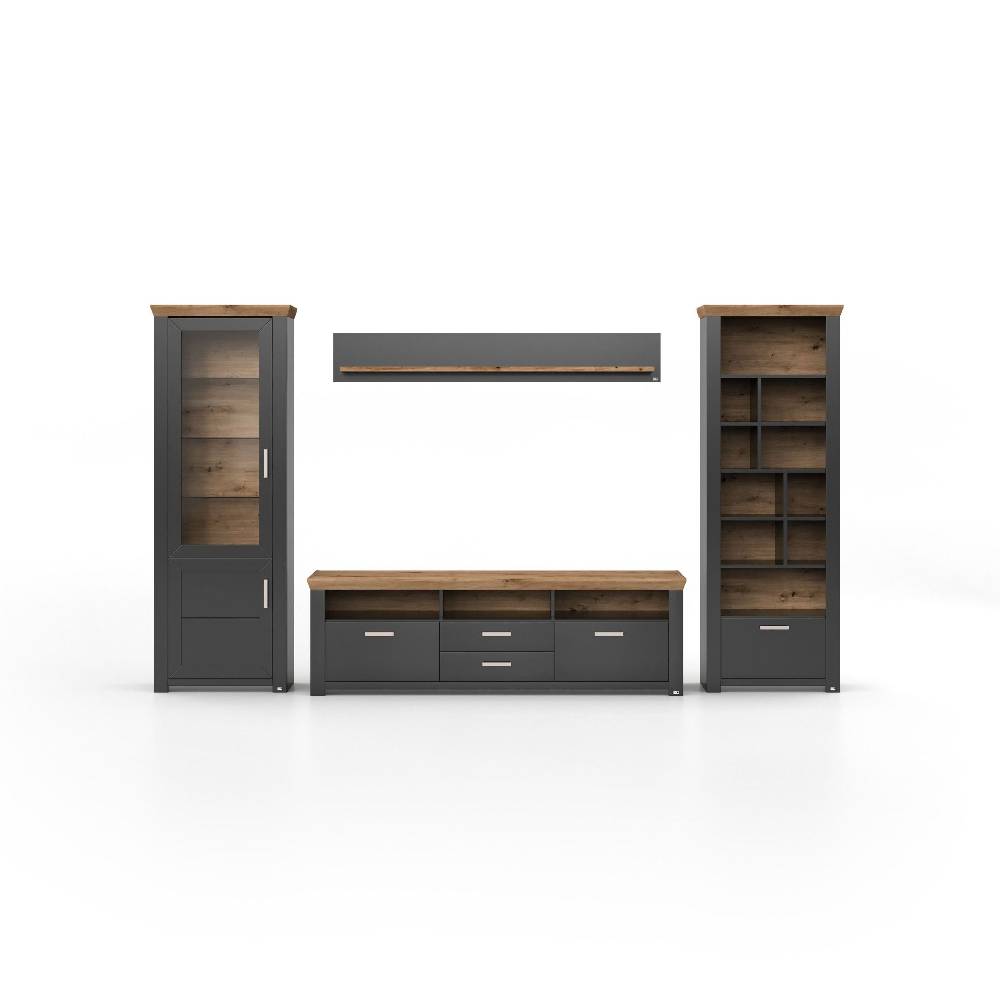 set one by Musterring Wohnwand york - Wohnen Vorschläge Graphite / Artisan-Eiche-Nachbildung grau | Tiefpreis