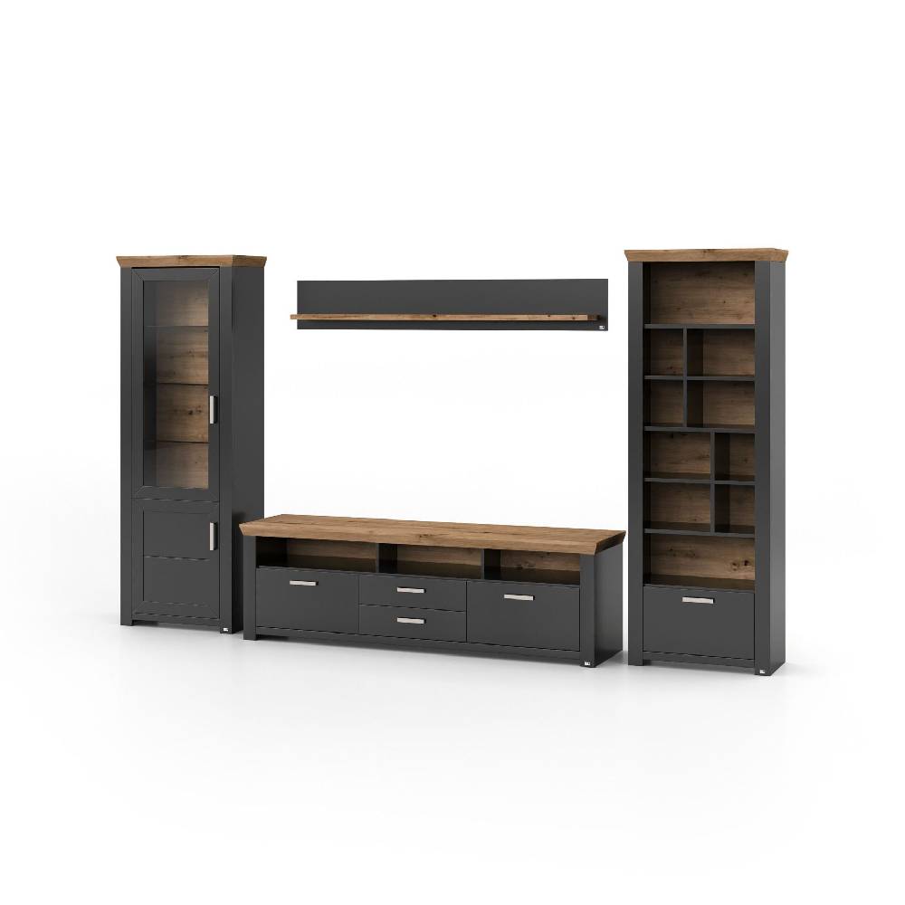 set one by Musterring Wohnwand york - Wohnen Vorschläge Graphite / Artisan-Eiche-Nachbildung grau | Tiefpreis