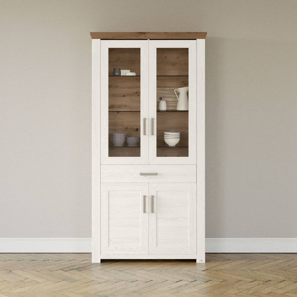 set one by Musterring Vitrine york - Wohnen Einzeltypen Pino-Aurelio-Nachbildung / Artisan-Eiche-Nachbildung weiß | Discount Store für neue Produkte