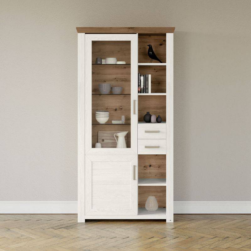 set one by Musterring Vitrine york - Wohnen Einzeltypen Pino-Aurelio-Nachbildung / Artisan-Eiche-Nachbildung weiß | 50% Rabatt mit kostenlosem Versand