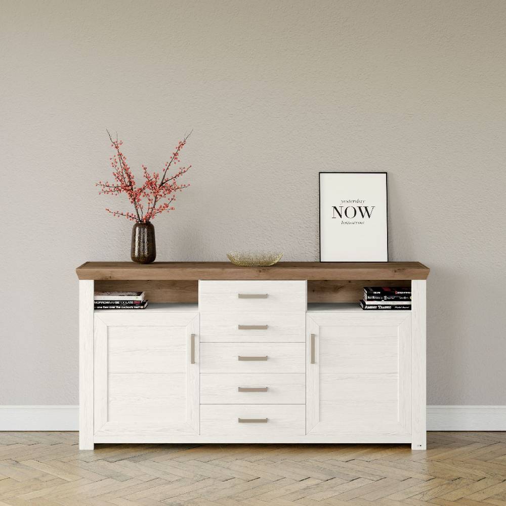 set one by Musterring Sideboard york - Wohnen Einzeltypen Pino-Aurelio-Nachbildung / Artisan-Eiche-Nachbildung weiß | Fabrik Onlineshop