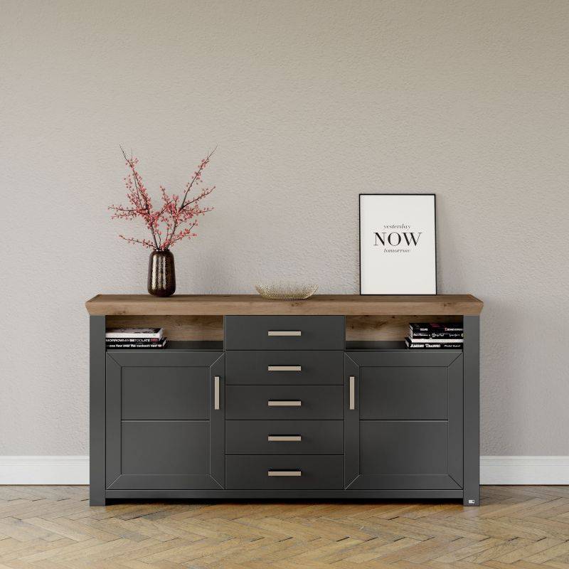 set one by Musterring Sideboard york - Wohnen Einzeltypen Graphite / Artisan-Eiche-Nachbildung grau | Sonderangebot