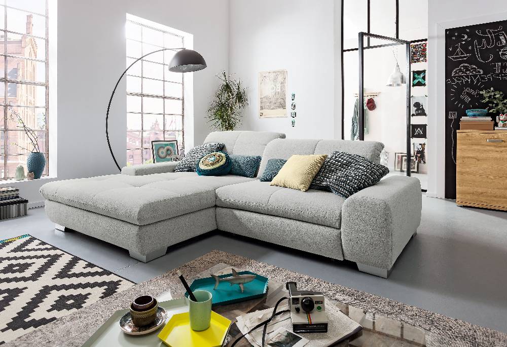 set one by Musterring Ecksofa SO 1200 Vorschlag 1 Sitzkomfort Standard,Armlehne B,Fuß C 250 (H 6,5 cm) Chrom,GBA 9 agate grey grau | Muttertagsangebot