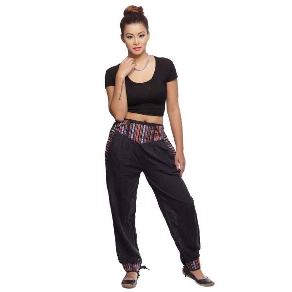 Simandra Haremshose Freizeithose Thamel Stoffhose mit breitem gewebtem Bund für Damen