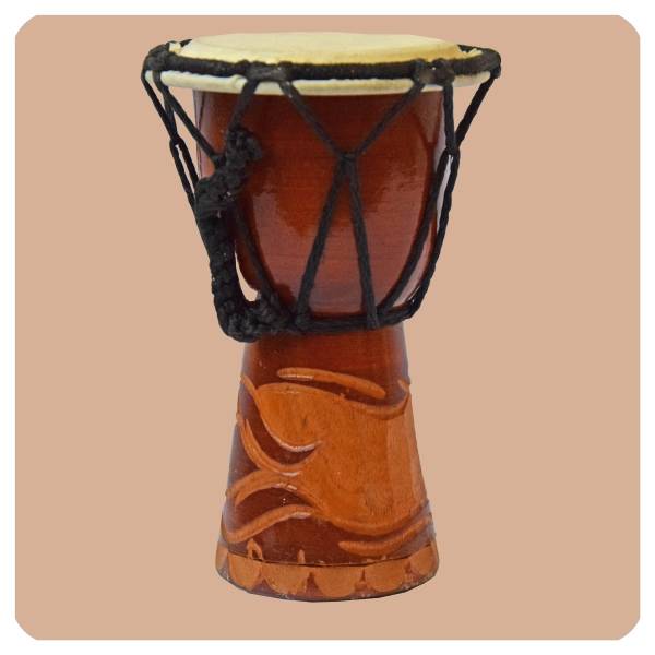 Simandra Djembe geschnitzt 15 cm Bongo Afrikanische Trommel aufwendige Schnitzerei im Angebot