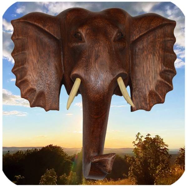 Simandra Elefant Holzmaske Wandbehang Maske Wand Wandmaske Holz Afrika Asia Glücksbringer Deko Handarbeit Exklusive Angebote